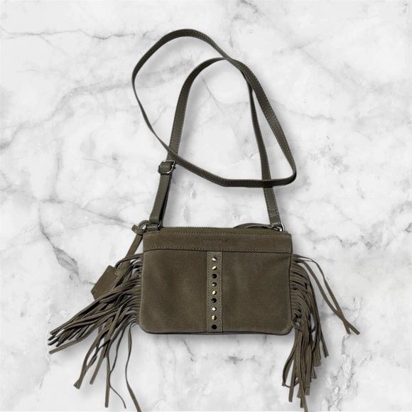 Burkely Fringe genuine leather Suede studded Crossbody Bag small - Picture 1 of 9
